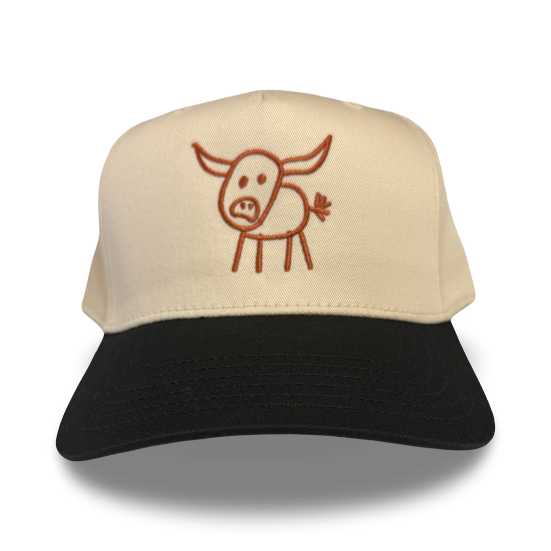 Unisex Doodle Horn cotton snapback hat in beige with a whimsical design