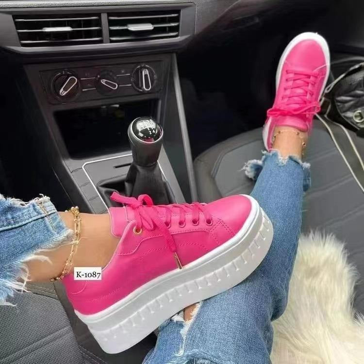 Women's Platform Lace-Up Casual Sneakers with Thick Sole - Image 3