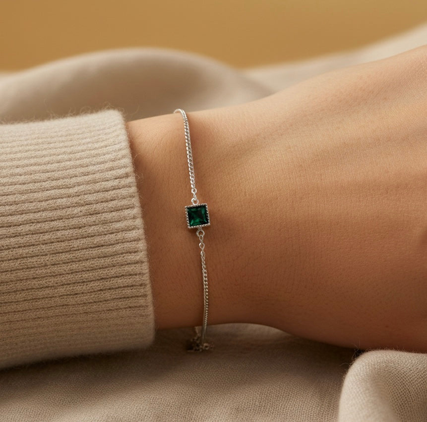 Luxury S925 Sterling Silver Green Zircon Bracelet - Elegant Gold-Plated Jewelry