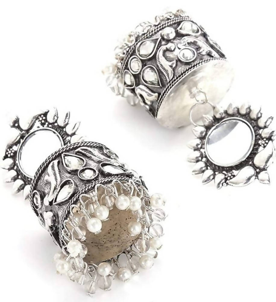 Oxidised Silver-Plated White Stone Earrings for Ethnic Party Wear