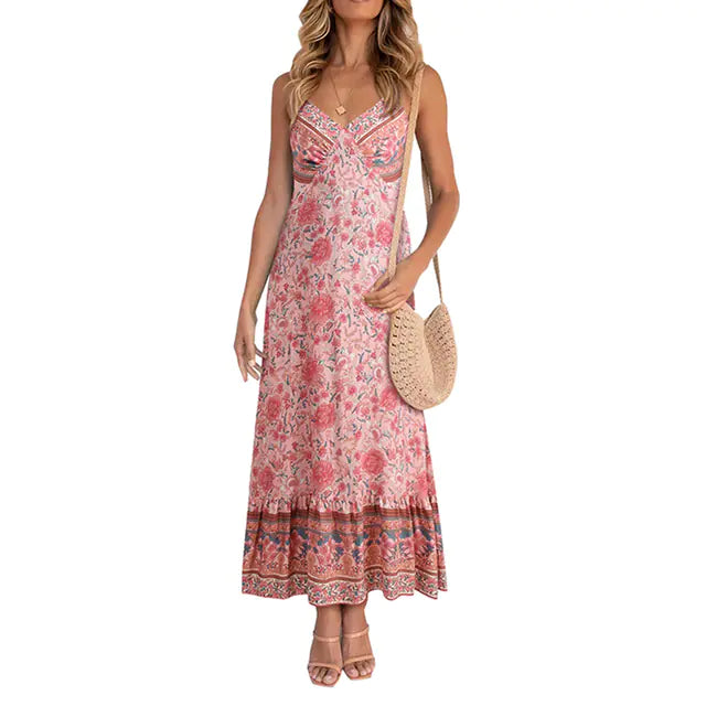 Women's Floral Boho V-Neck Midi Dress Casual Summer Beachwear - Image 7
