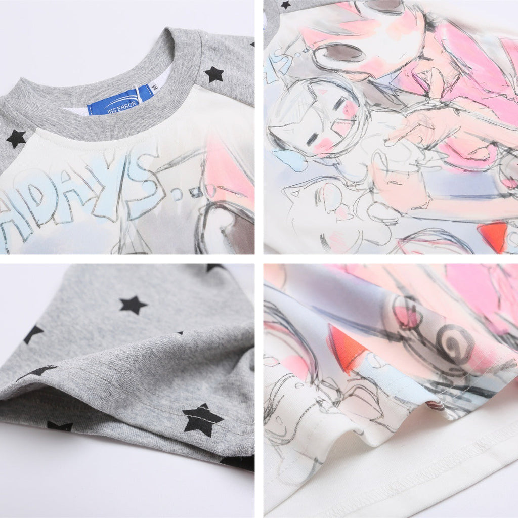 Women's Slim Fit Grey Star Raglan Sleeve Harajuku Graphic Tee - Image 4