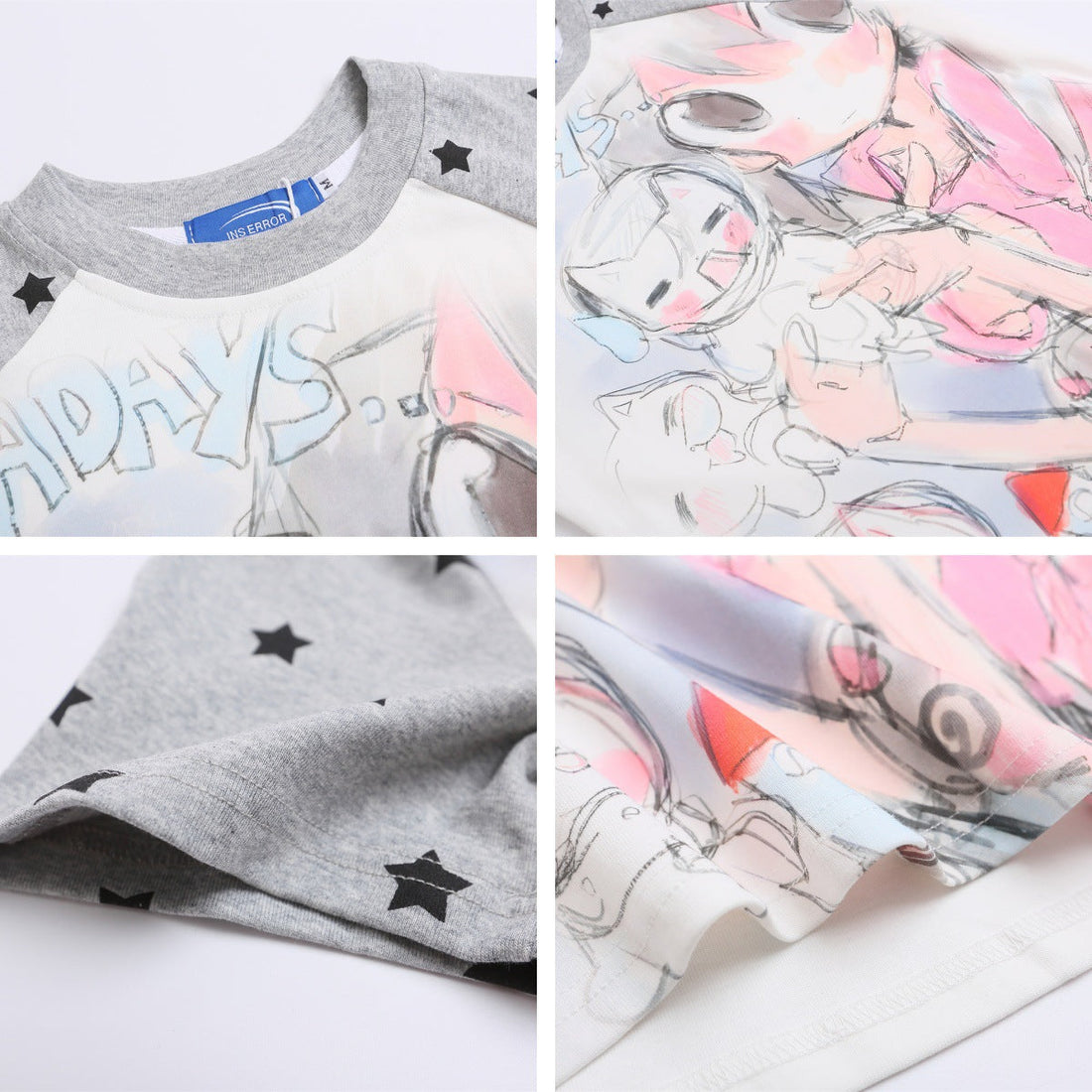 Women's Slim Fit Grey Star Raglan Sleeve Harajuku Graphic Tee - Image 4