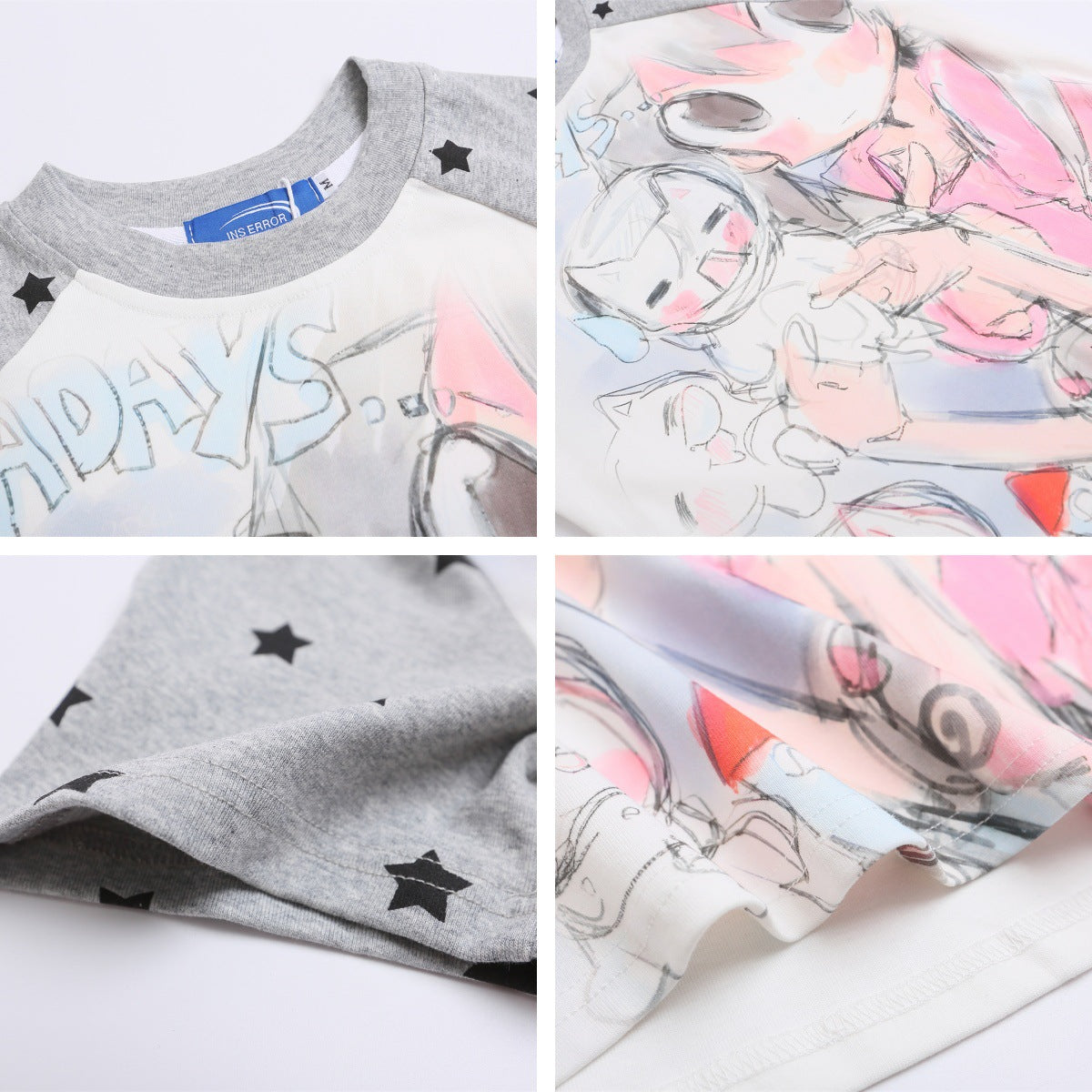 Women's Slim Fit Grey Star Raglan Sleeve Harajuku Graphic Tee - Image 4