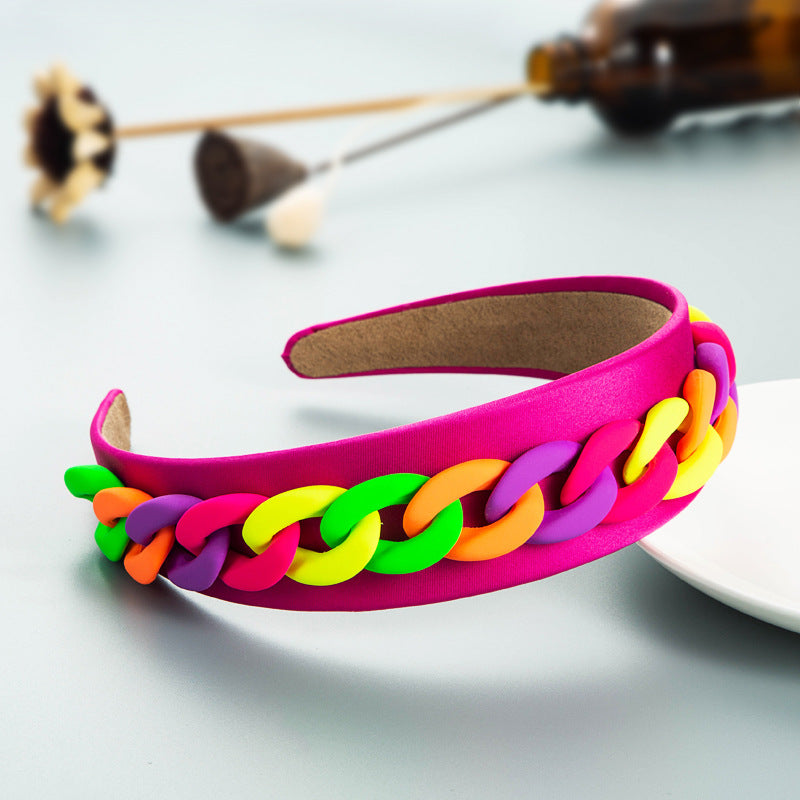 Vibrant Wide Braided Headband with Macaron Color Chain - Image 9