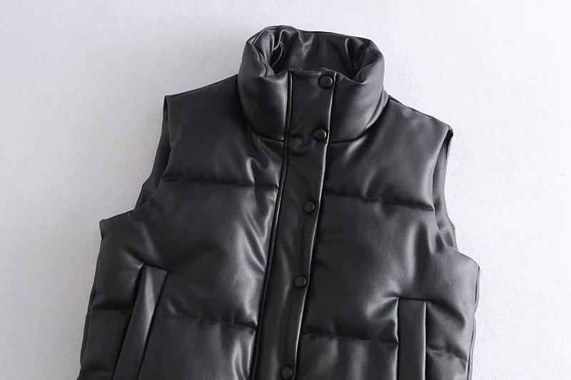 Women's Black Faux Leather Puffer Vest - Harajuku Style - Image 5