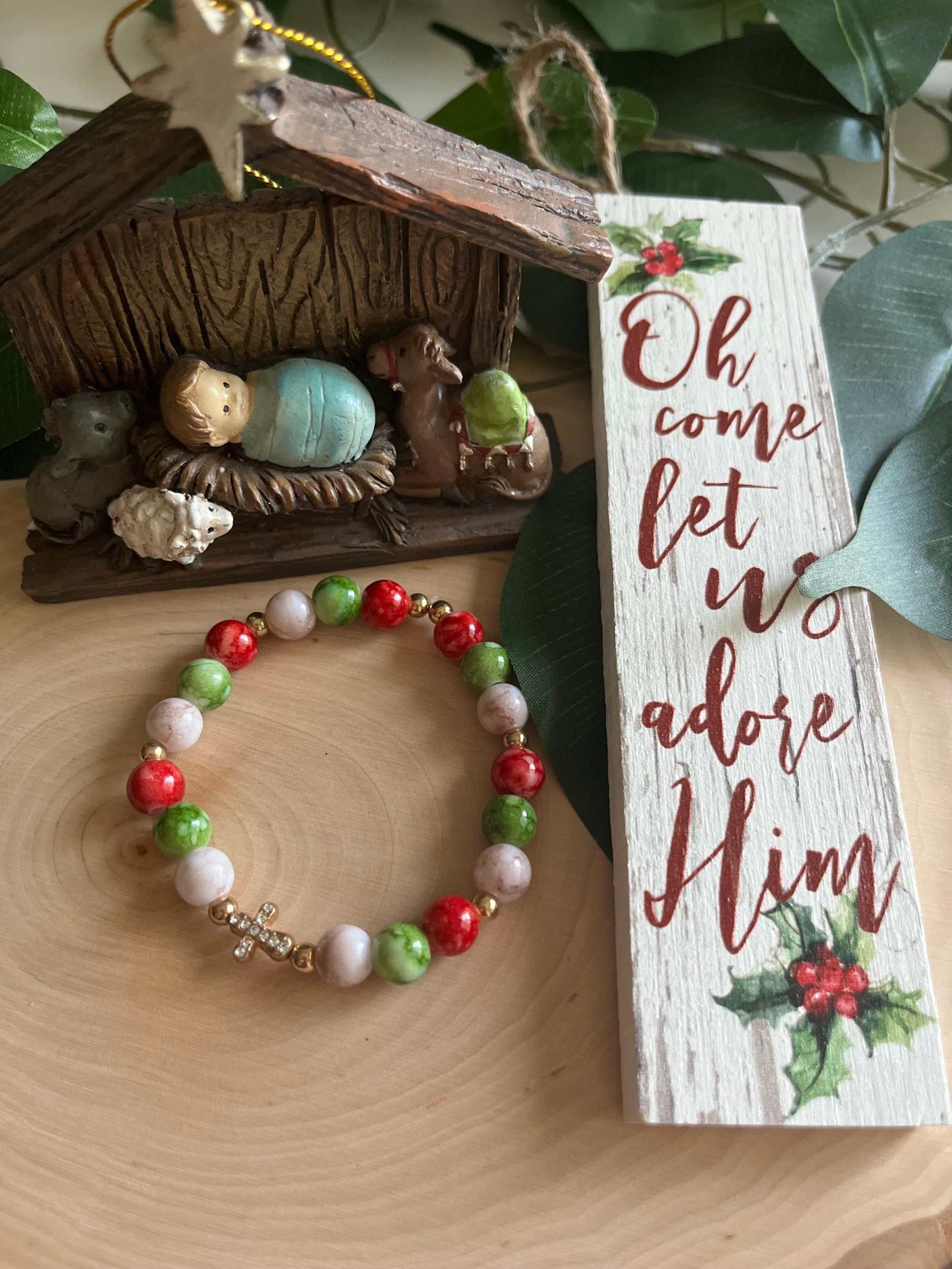 Bead Bracelet Jeweled Christmas Gold Cross
