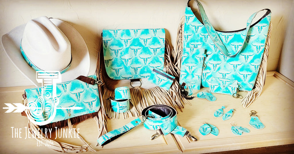 **Narrow Leather Cuff w/ Adjustable Tie Turquoise Steer Head 013j