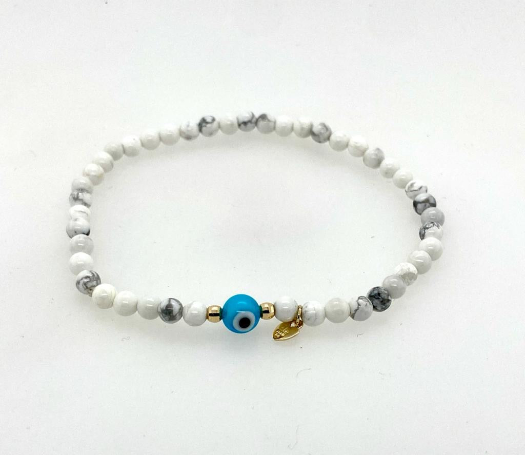 Zoe & Me “The Whimsy” 10k Gold, Howlite Evil Eye Mother/Daughter Bracelet