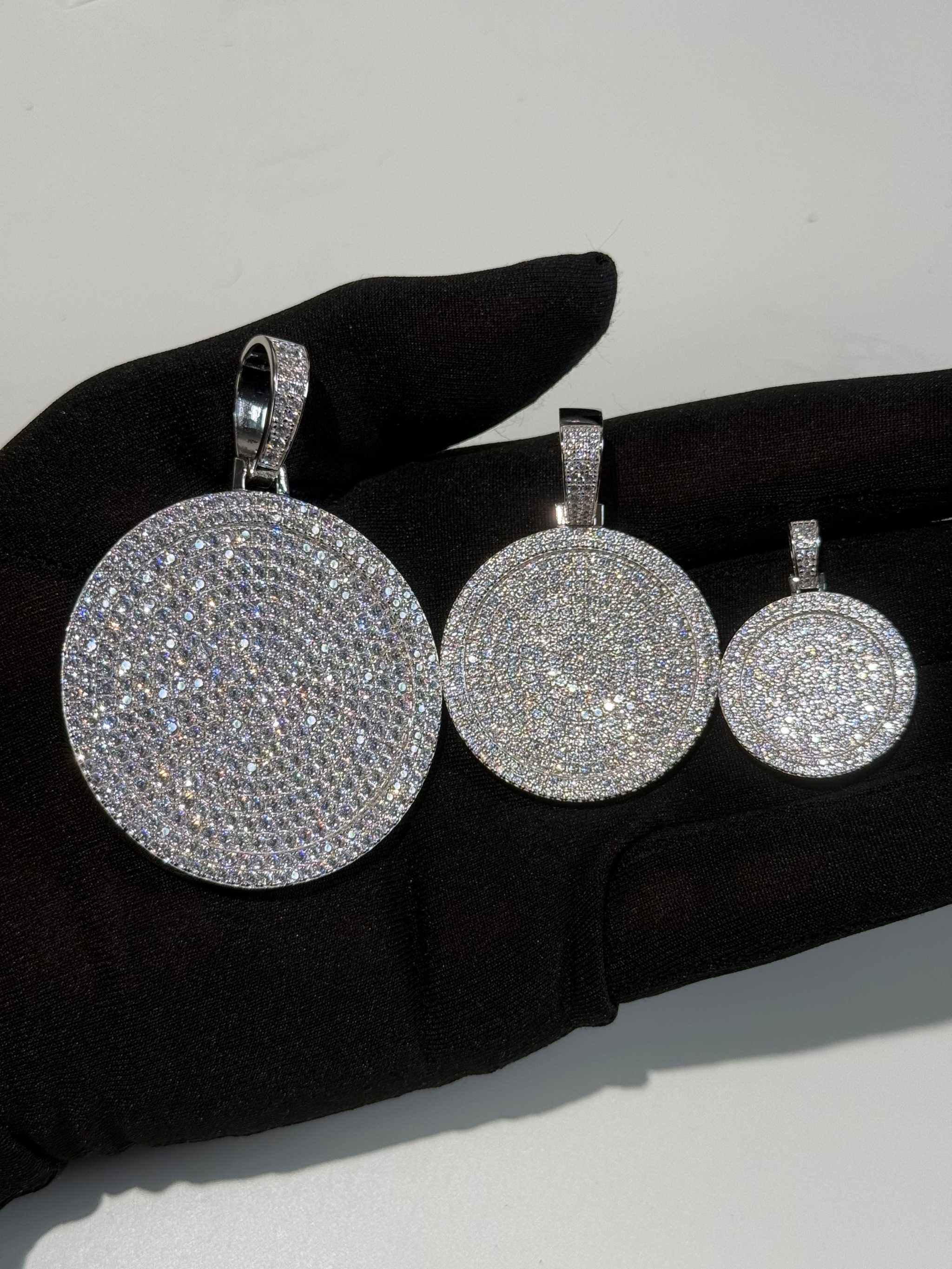 Real 925 Sterling Silver Iced Coin Medallion Pendant