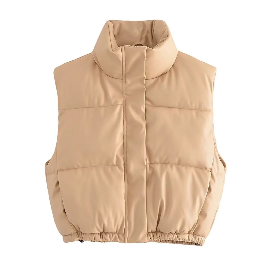 Women's Cropped PU Leather Puffer Vest with Stand-Up Collar - Image 8