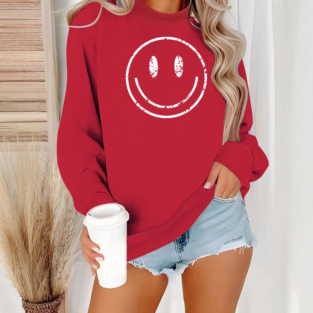Playful Cartoon Smiley Face Graphic Hoodie - Harajuku Style - Image 4