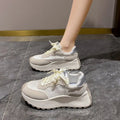 Lace-Up Platform Athletic Sneakers Mid Heel Floral Shoes