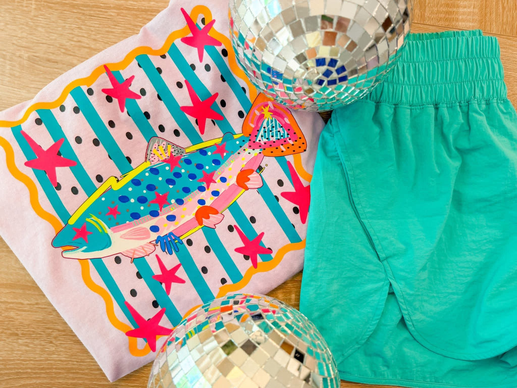 Colorful Coastal Fish Graphic Tee | Bright Beach Boutique Shirt | Summer Lake Day Graphic Tee | Fun Southern Fish T-Shirt