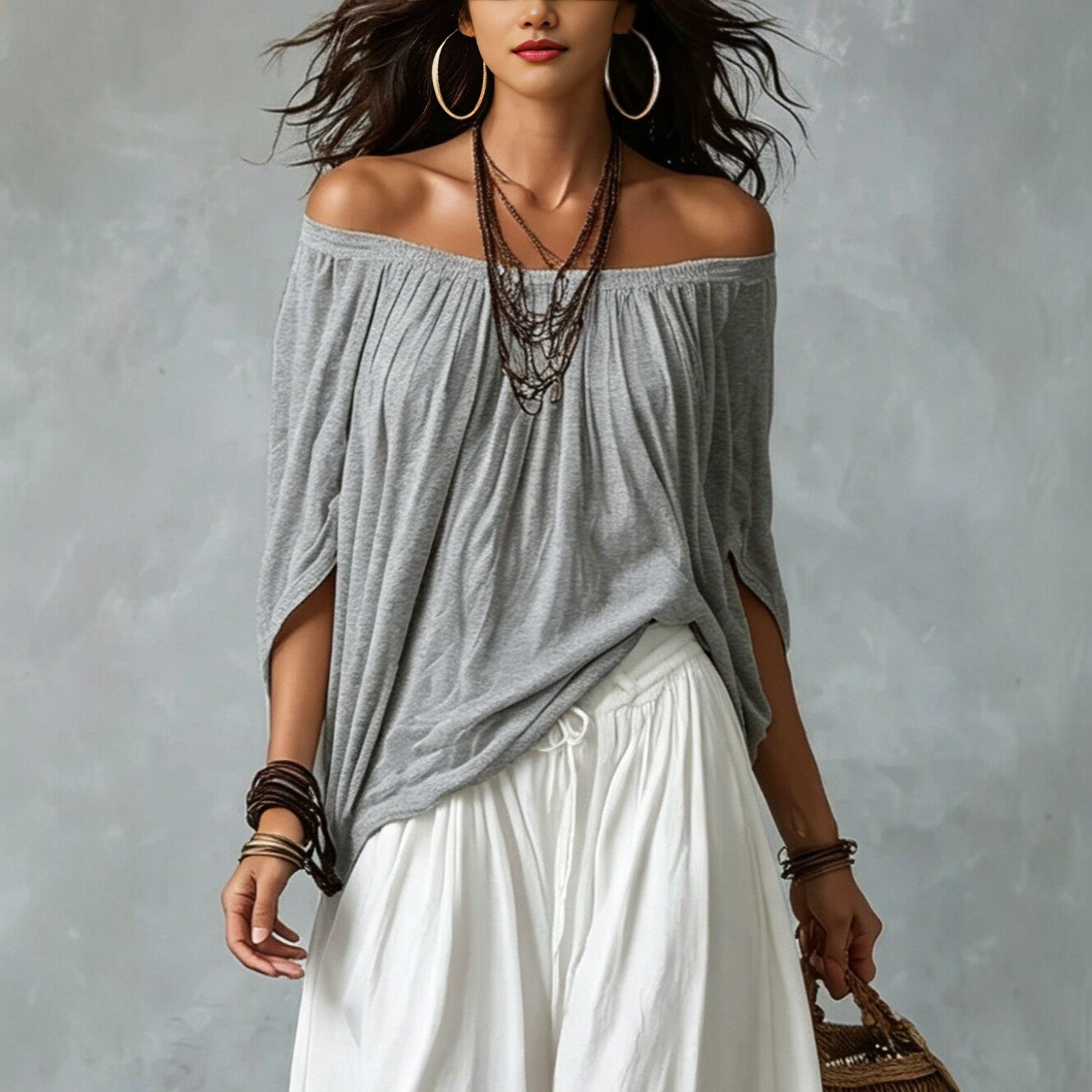 Women's One-Shoulder Cotton Two-Piece Set – Relaxed Wide-Leg Outfit