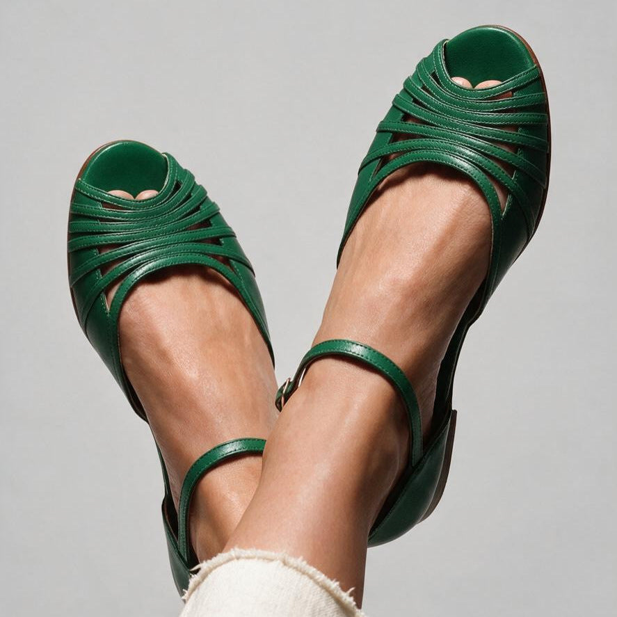 Women's Cut-Out Peep-Toe Flat Sandals – Ankle Strap Multi-Strap Summer
