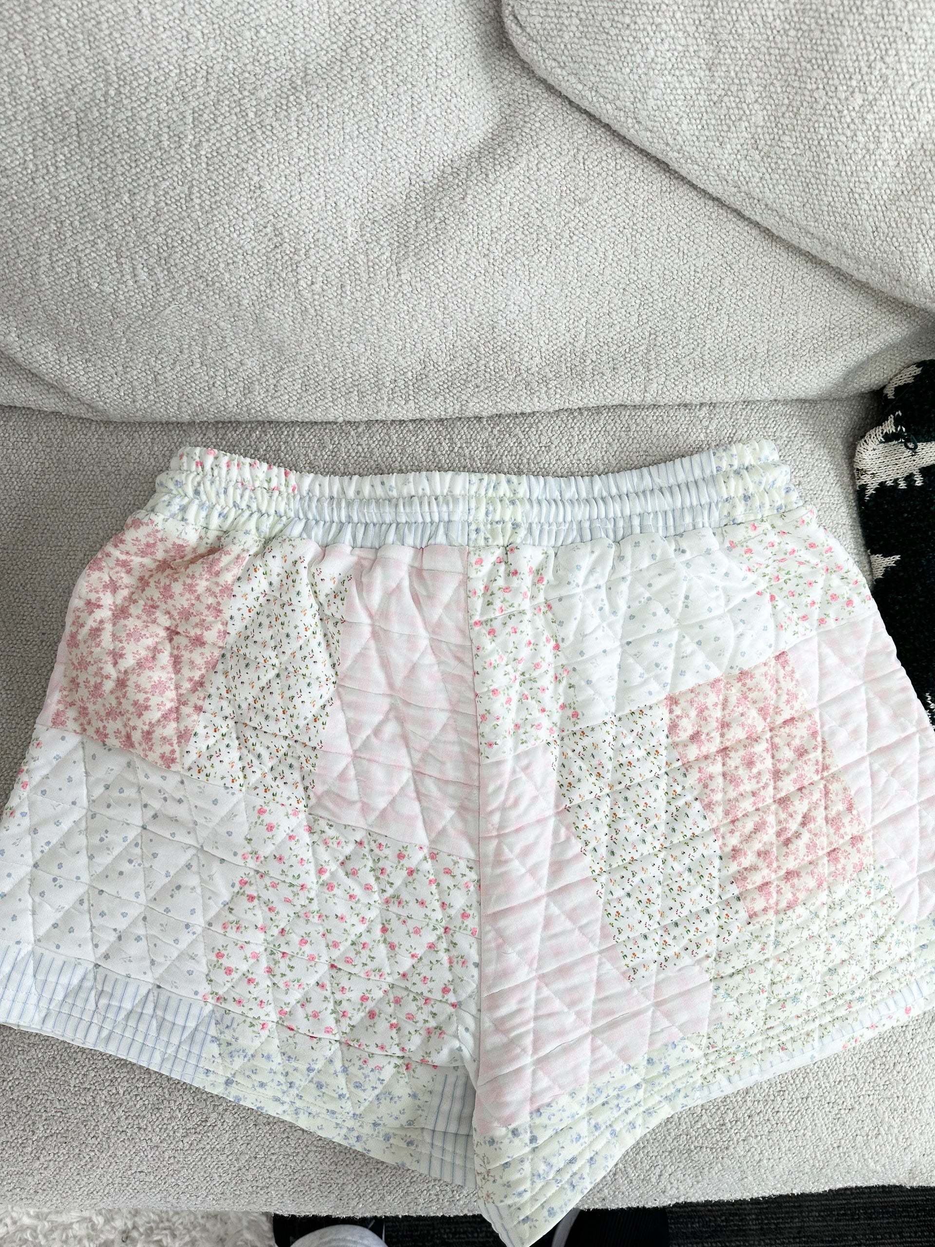 Quilted Pastel Shorts - Cotton Patchwork Cottagecore Lounge