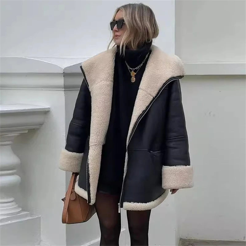 Women's Black Faux Leather Jacket with Cozy Faux Fur Lining - Image 5