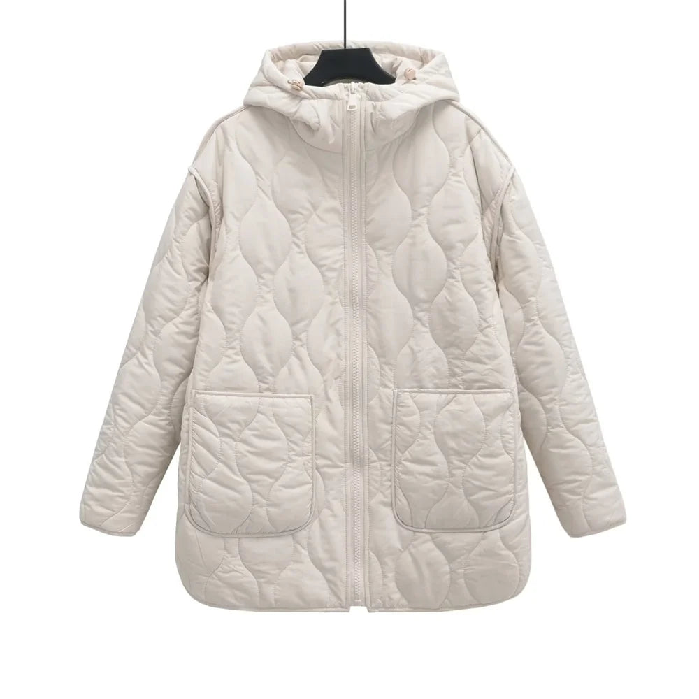 Women's Harajuku Style Quilted Hooded Jacket - Black, White, Blue - Image 2