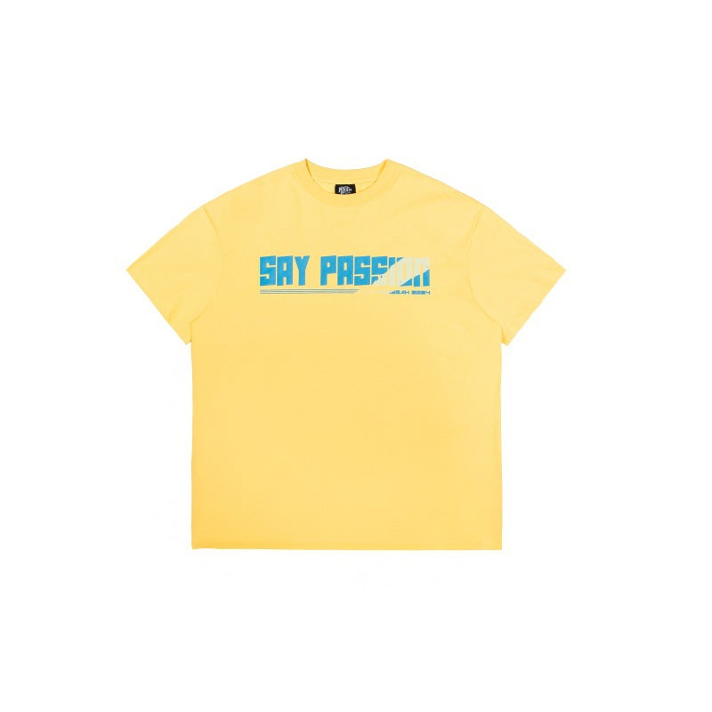 Yellow Playful Letter Print Loose Fit Short Sleeve Tee