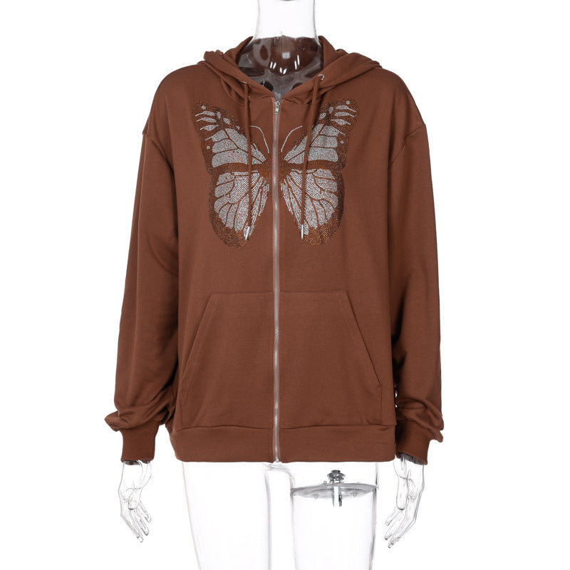 Women's Black & Grey Graphic Butterfly Long Sleeve Zip Hoodie - Image 8