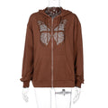 Women's Black & Grey Graphic Butterfly Long Sleeve Zip Hoodie - Image 8