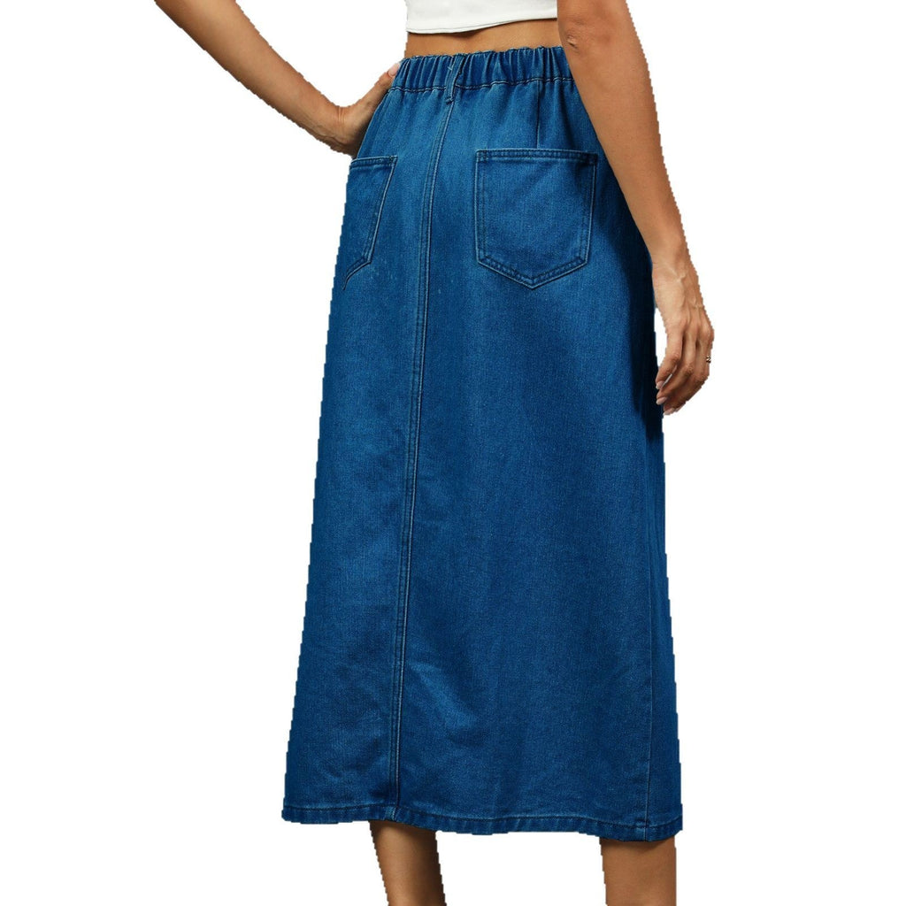 Women's Button-Front Denim Midi Skirt - Light & Dark Blue