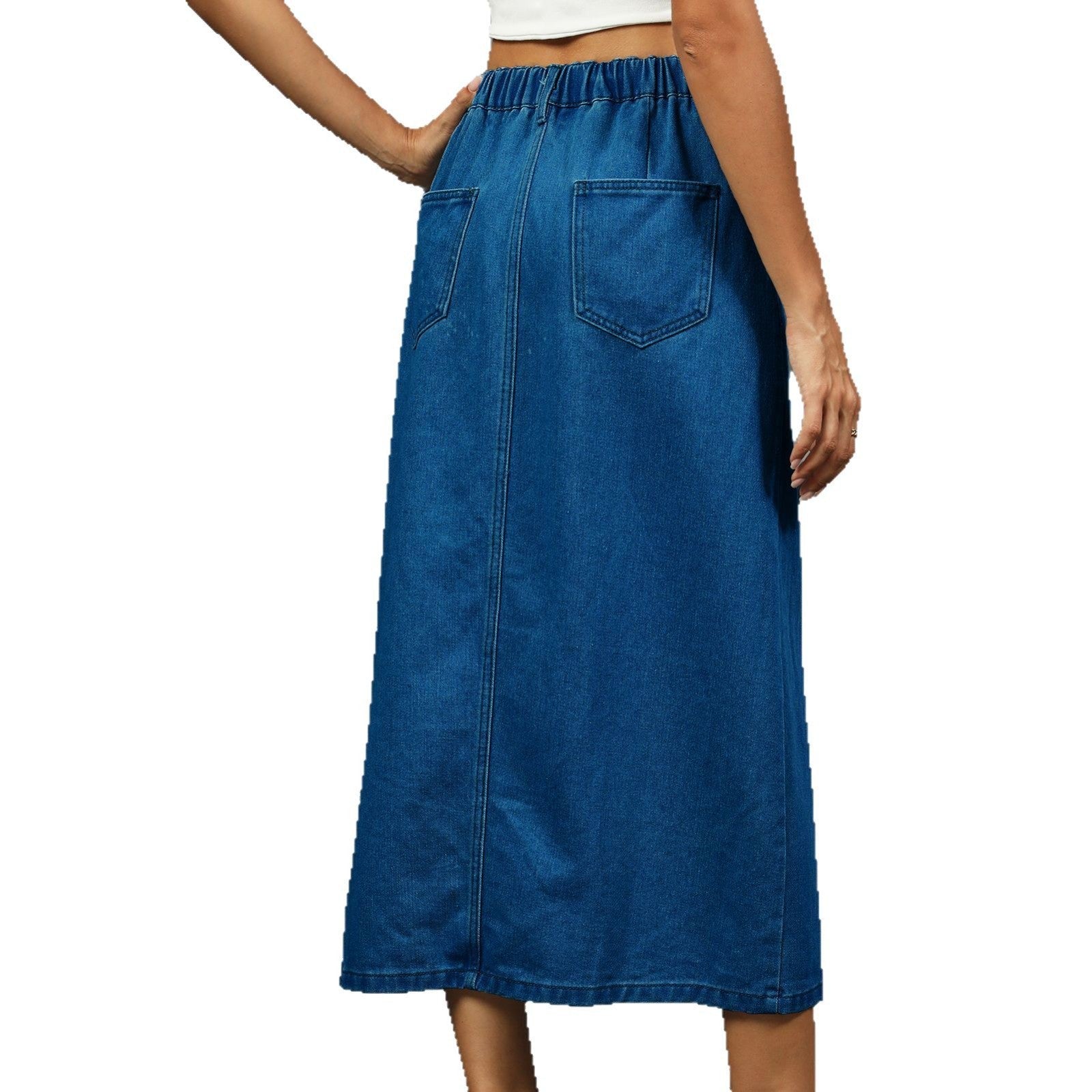 Women's Button-Front Denim Midi Skirt - Light & Dark Blue