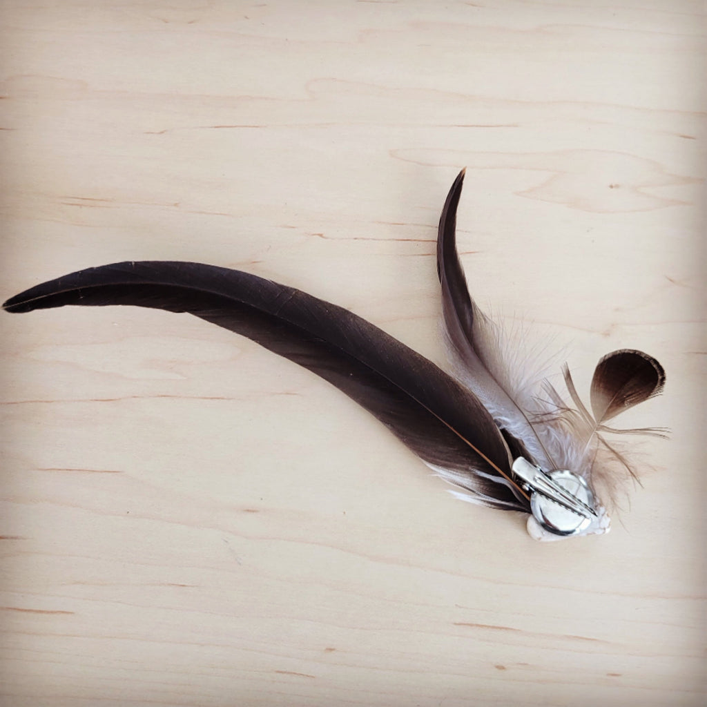 Clip-On Feather Hat Band with Turquoise and Olive Feathers - Image 3