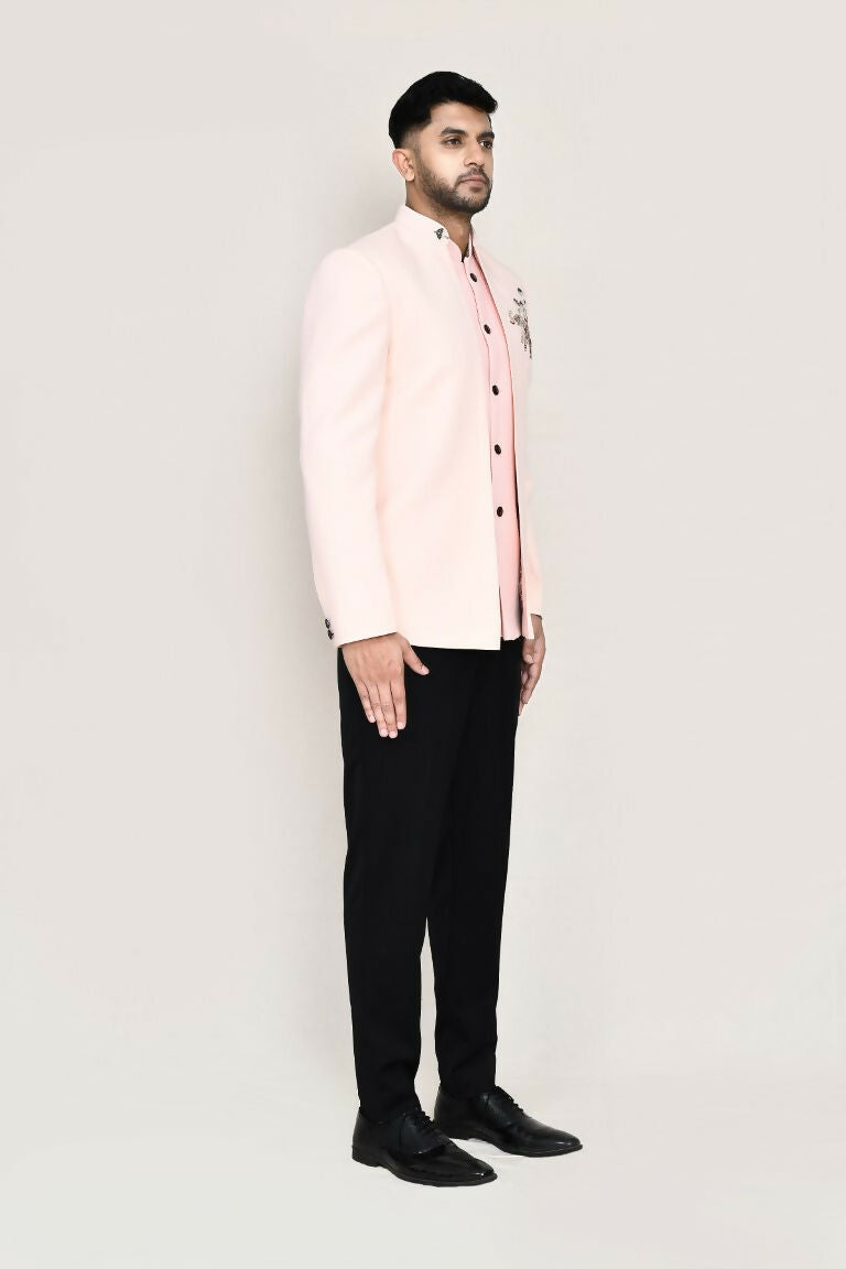 Peach Imported Polyester Open Prince Coat and Pant Set