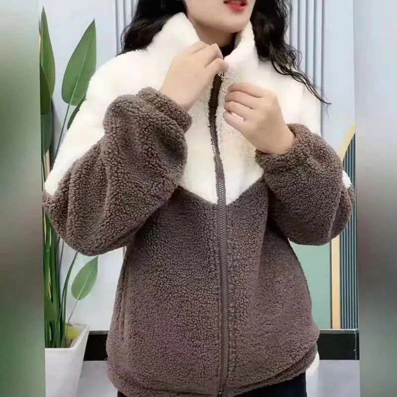 Women's Thick Color-Block Fleece Zip-Up Jacket for Winter - Image 18