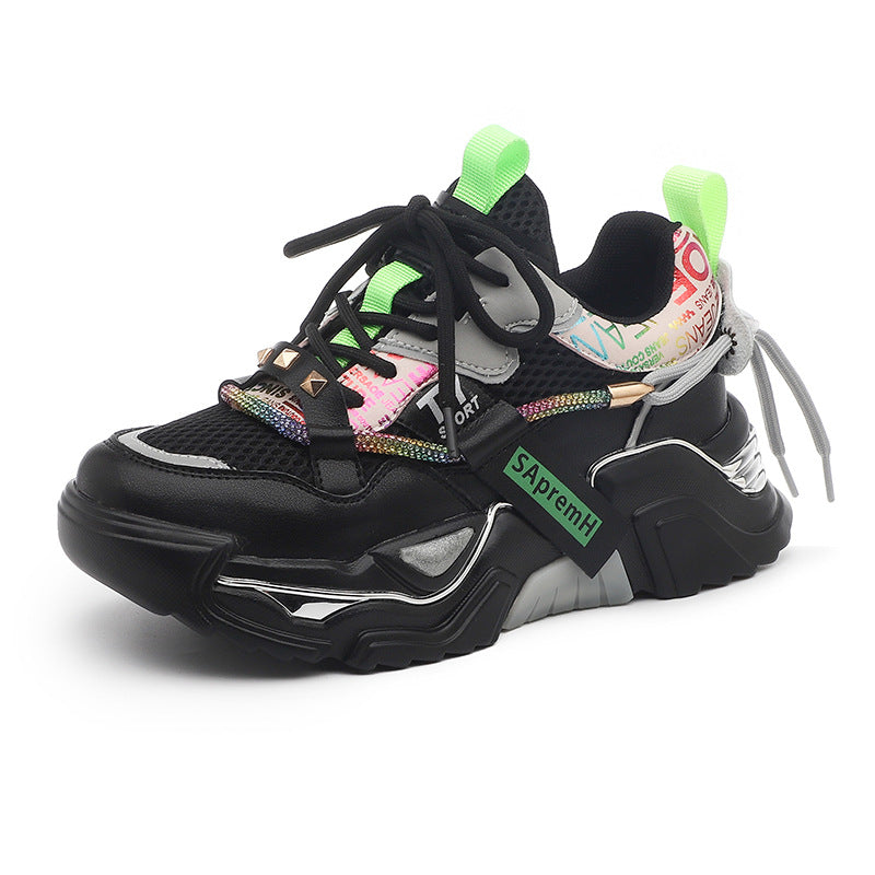 Fashion Chunky Platform Sneakers for Women - White & Black - Image 6