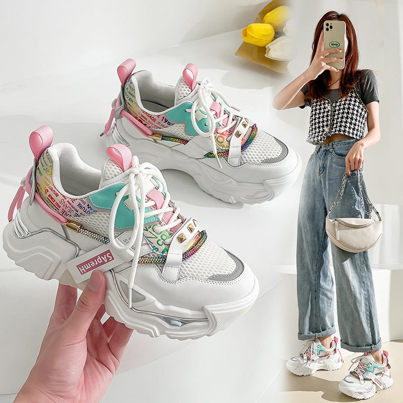 Fashion Chunky Platform Sneakers for Women - White & Black - Image 2