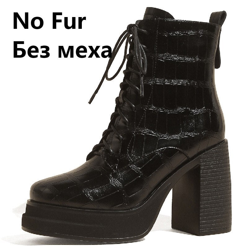 Women's Retro Fashion Embossed Chunky Heel Ankle Boots - Image 7