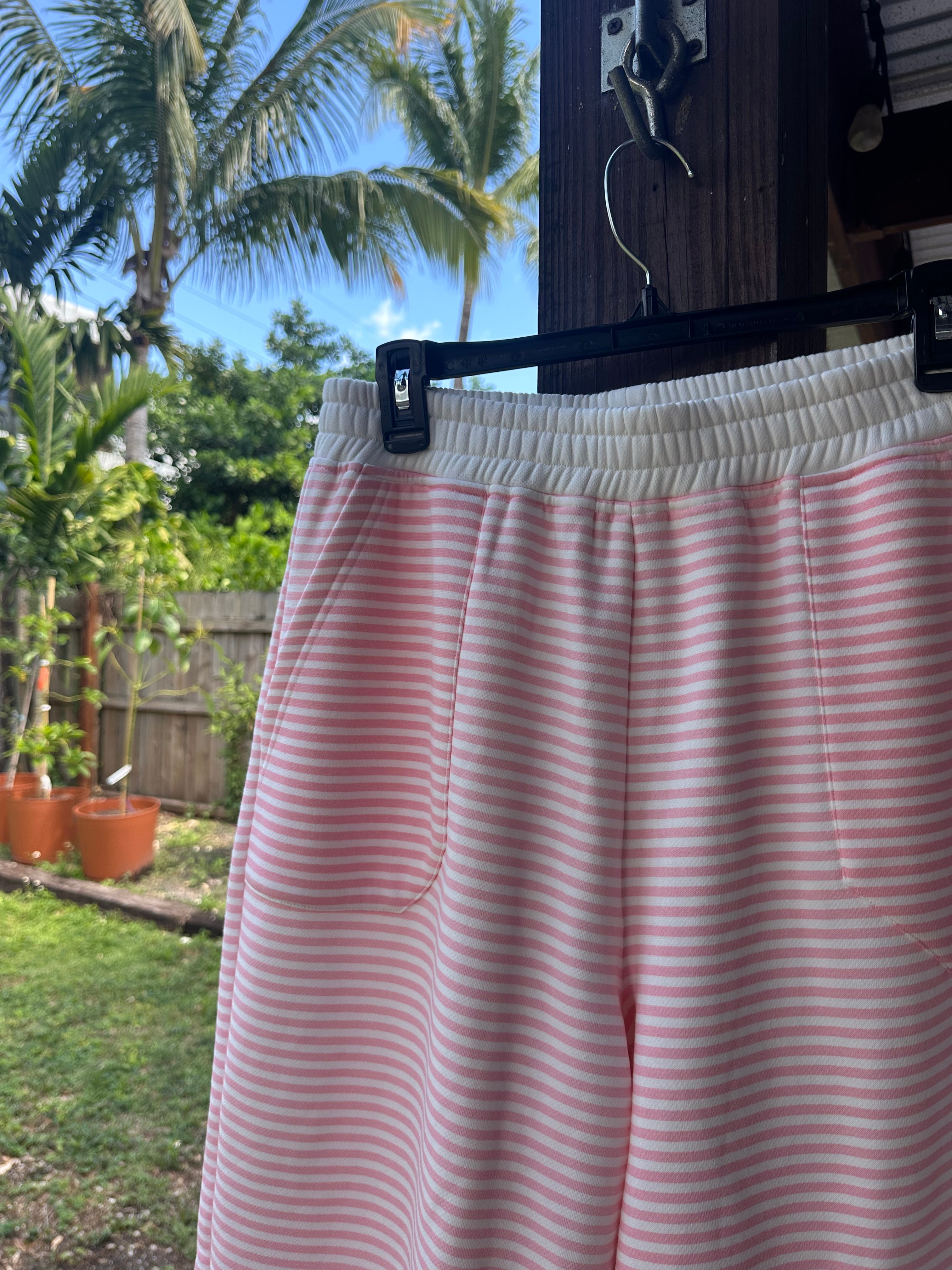 Light Pink and White Striped Unisex Sweatpants Lounge Bottoms