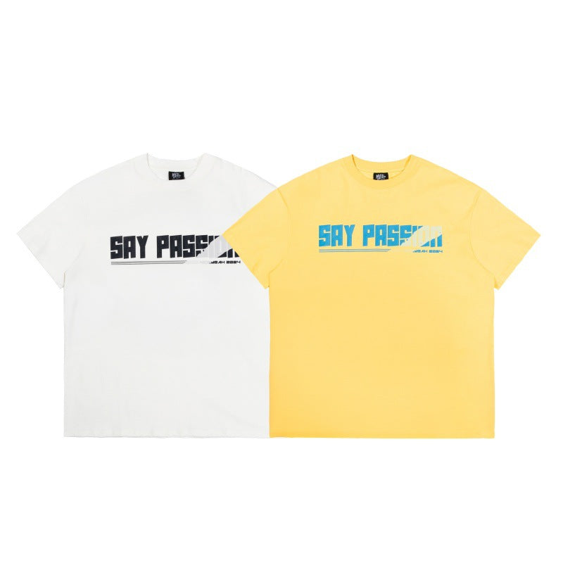 Yellow Playful Letter Print Loose Fit Short Sleeve Tee