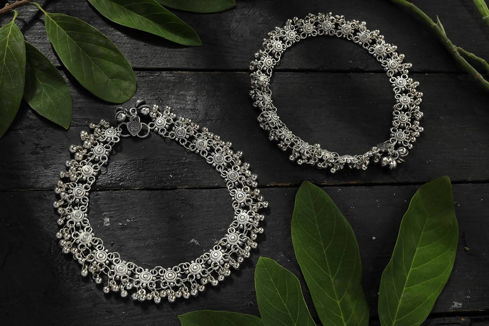 Oxidised Silver Bridal Anklets – Intricate Traditional Design