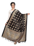 Vamika Black Printed Khadi Bhagalpuri Dupatta draped elegantly