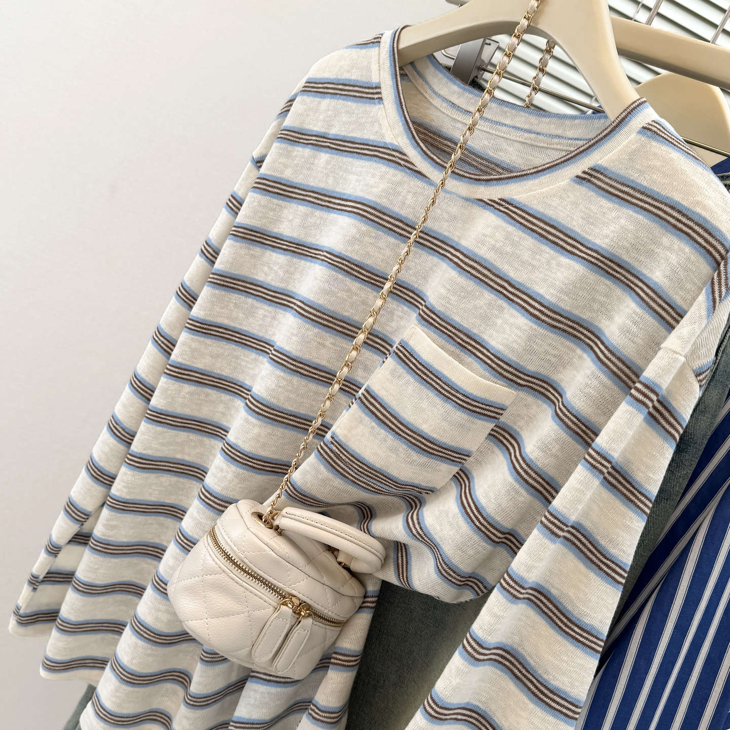 Women's Striped Long Sleeve T-Shirt with Chest Pocket - Image 3