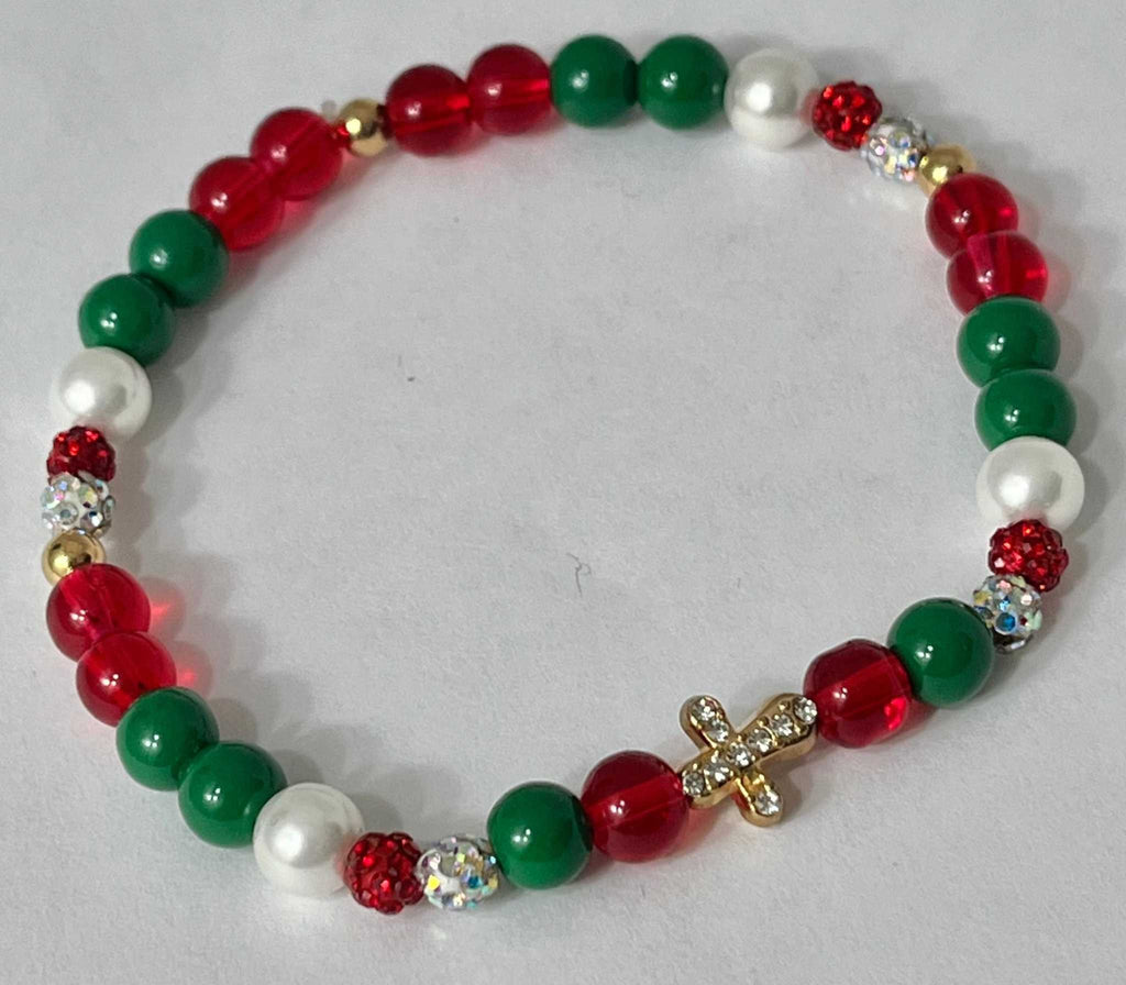 Bead Bracelet Jeweled Christmas Gold Cross