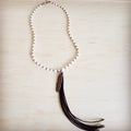 Long Freshwater Pearl & Copper Necklace w/ Feather Tassel Pendant 264b