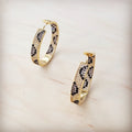 Spotted Leopard Pave Gold-Tone Hoop Earrings with Clear and Black Stones