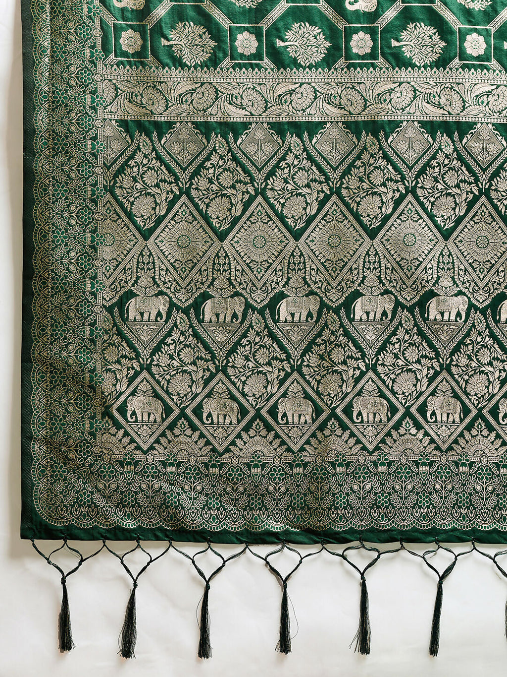 Bottle Green Silk Blend Saree with Matching Blouse Piece