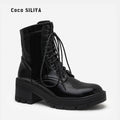 Women's Harajuku Style Patent Leather Lace Up Combat Boots - Image 6