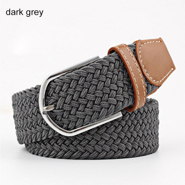 Women's Elastic Woven Belt with Faux Leather Trim & Metal Buckle - Image 13