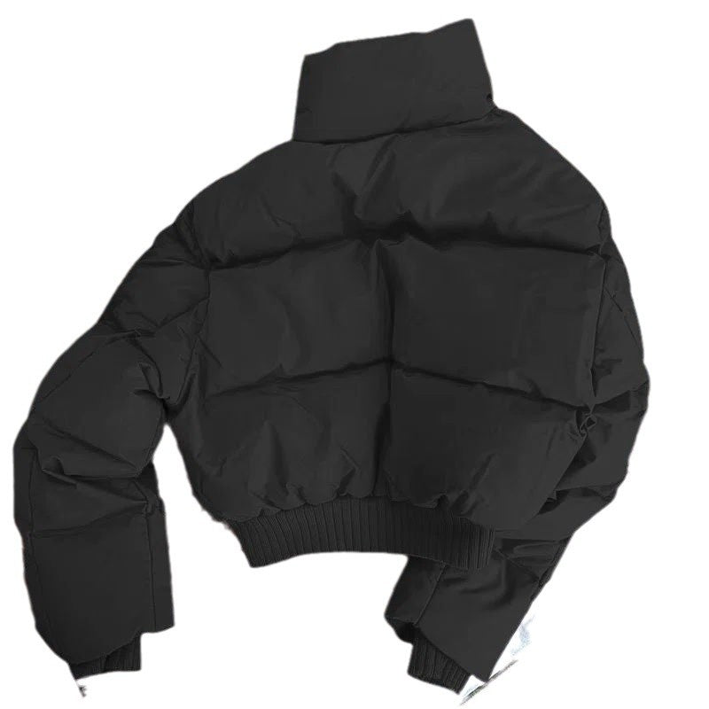 Women's Harajuku Black Stand Collar Thick Cotton Puffer Jacket - Image 5