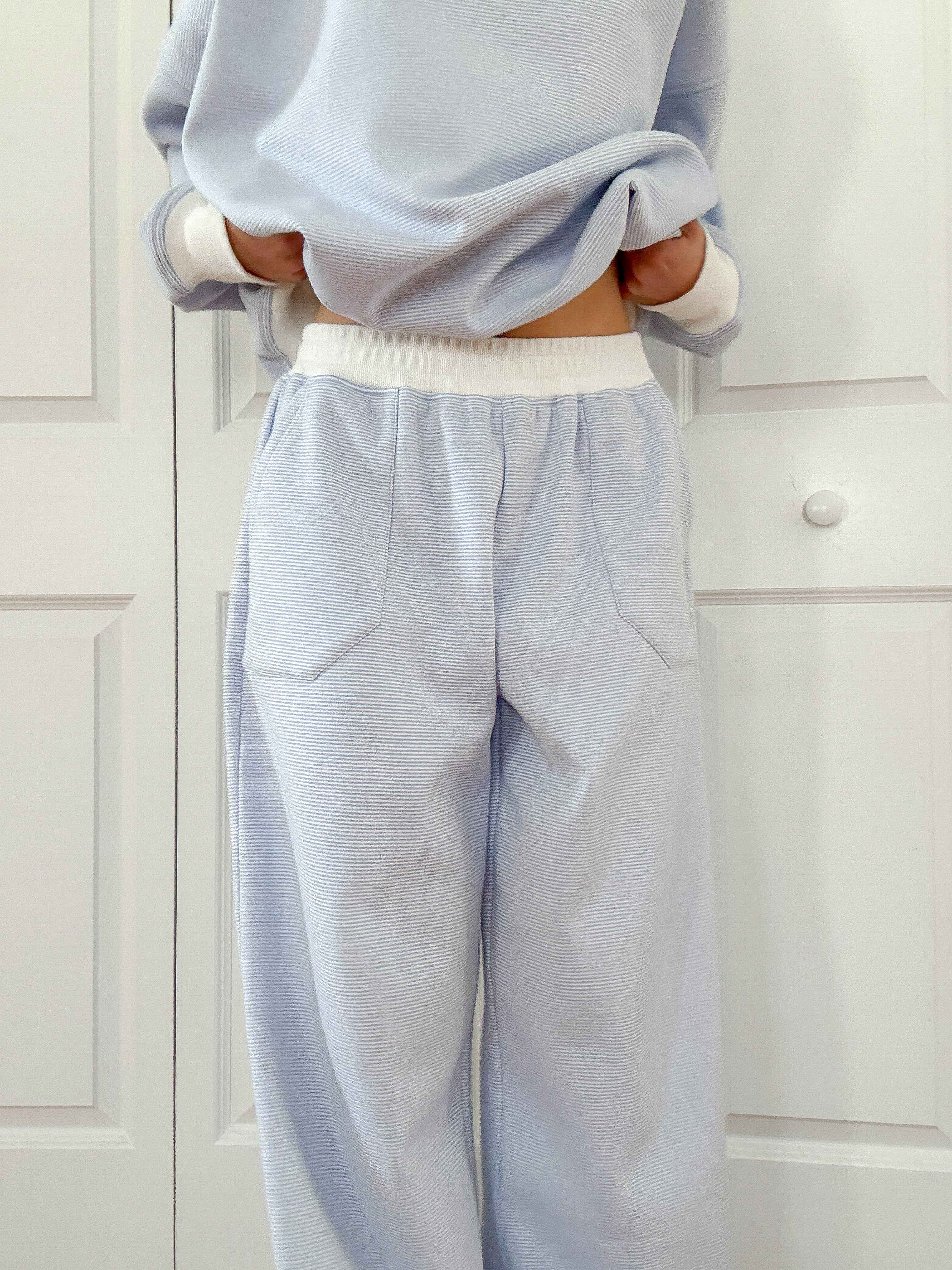 Blue and White Mini Striped Unisex Sweatpants Lounge Bottoms