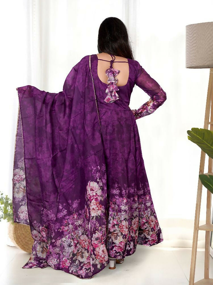 Wine Organza Kurta Set with Sequin Embroidery 3-Piece Outfit
