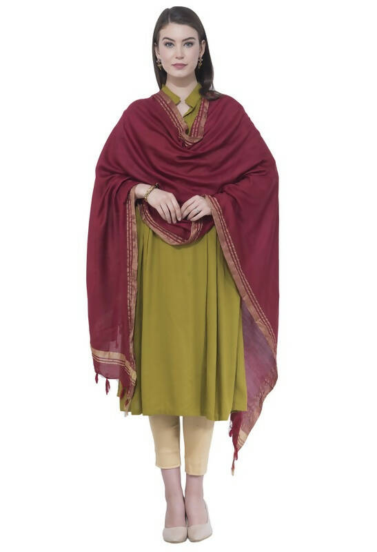 Maroon Cotton Dupatta with Golden Border for Casual Ethnic Wear
