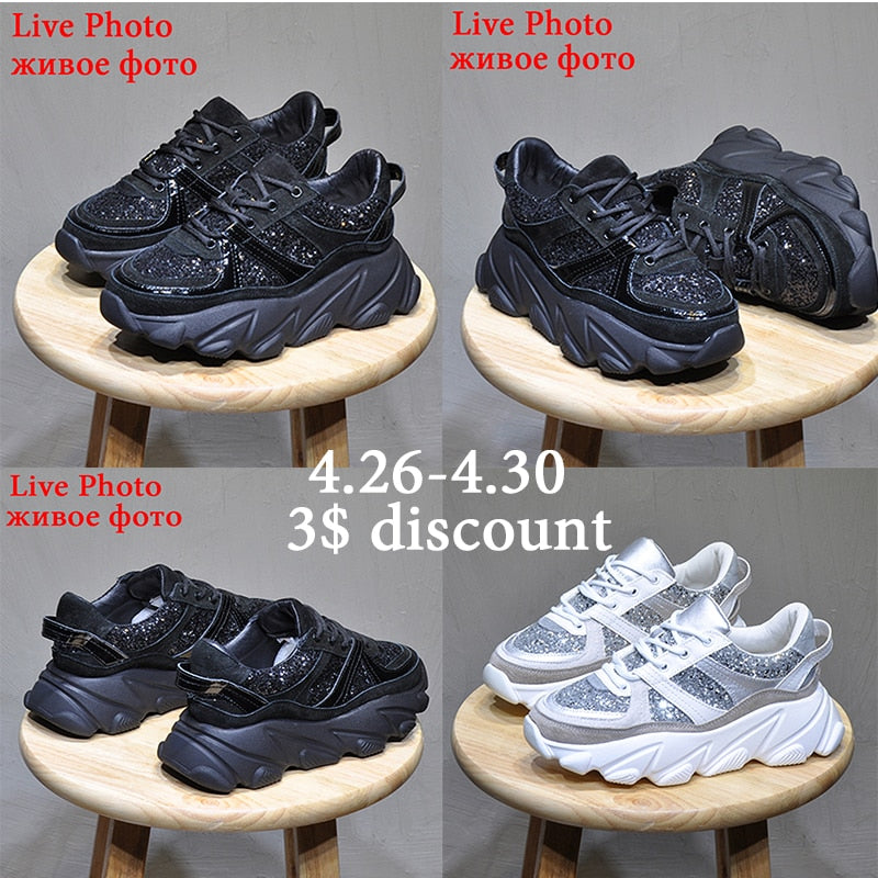 Women’s Harajuku Style Black Chunky Platform Wedge Sneakers - Image 6